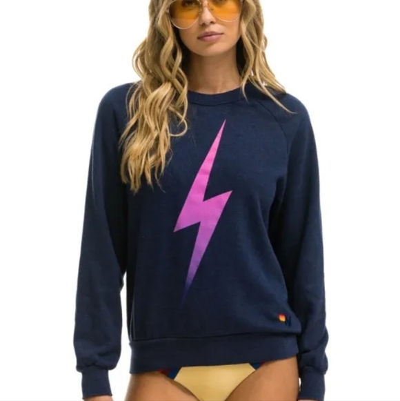 Aviator Nation Tops - Aviator Nation BOLT CREW SWEATSHIRT In Navy Blue Size Medium Unisex